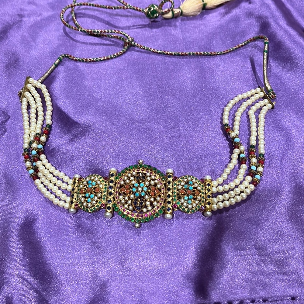 From India, precious stones necklace, ruby, turquios, pearl and emeralds